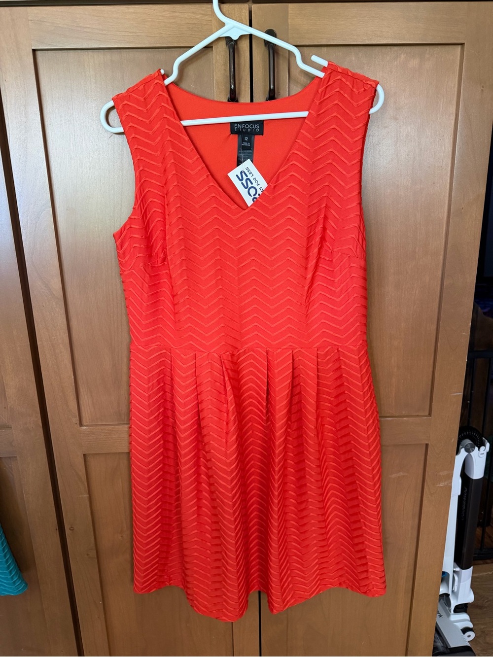 Enfocus Studio V-Neck Chevron Fit & Flare Dress in Bright Red